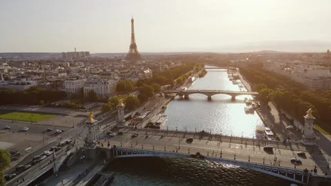 Eiffel tower and Alexandre 3 bridge in Paris, France Stock Footage 256293388