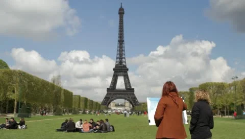 Eiffel Tower and Artists Stock Footage 10913071