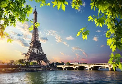 Eiffel Tower and bridge Stock Photos