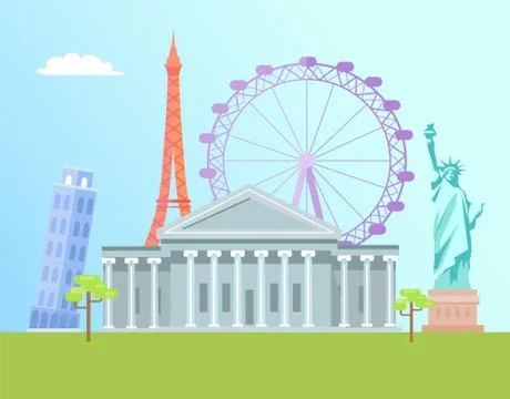 Eiffel Tower and Capitol Set Vector Illustration Ilustração Stock