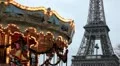 Eiffel Tower and Carousel (merry go round) in Paris, France, French Architecture HD Footage
