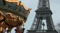 Eiffel Tower and Carousel (merry go round) in Paris, France, French Architecture HD Footage
