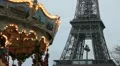 Eiffel Tower and Carousel (merry go round) in Paris, France, French Architecture HD Footage