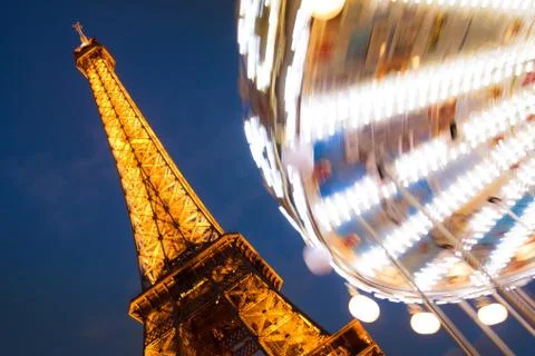 Eiffel Tower and Carousel Stock Photos