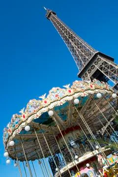 Eiffel tower and carousel Stock Photos