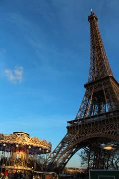 Eiffel Tower and Carousel Stock Photos