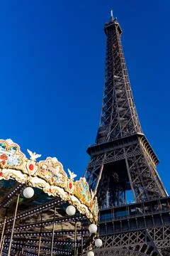 Eiffel Tower and Carousel Stock Photos