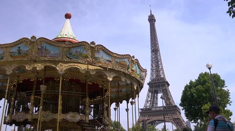 Eiffel Tower and Carousel wide shot Stock Footage 42462288