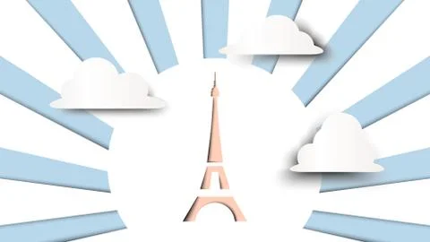 Eiffel tower and cloud, paper art/paper cutting style Stock Illustration