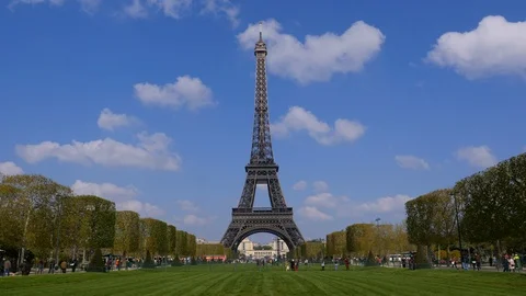 Eiffel tower and cloudy sky, Paris, France Stock Footage 112591705