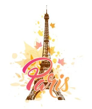Eiffel tower and falling leaves Stock Illustration