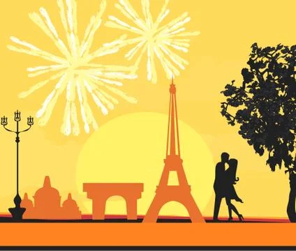Eiffel Tower and fireworks Stock Illustration
