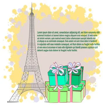 Eiffel tower and gift boxes. Vector illustration. 스톡 일러스트