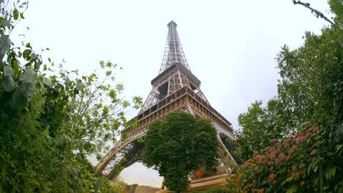 The Eiffel Tower and green tree branches. Paris, France Stock Footage 247669500