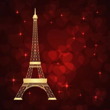 Eiffel tower and hearts Stock Illustration