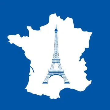 Eiffel tower and map on blue Stockillustratie