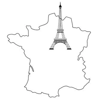 Eiffel tower and map on white Stock Illustration