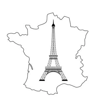 Eiffel tower and map on white イラスト素材