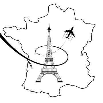 Eiffel tower and map on white Illustrazione stock