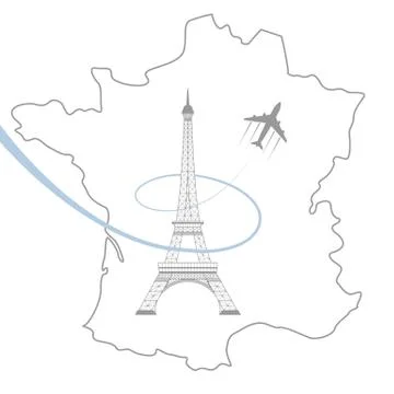 Eiffel tower and map on white Stock Illustration