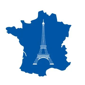 Eiffel tower and map on white Stock Illustration