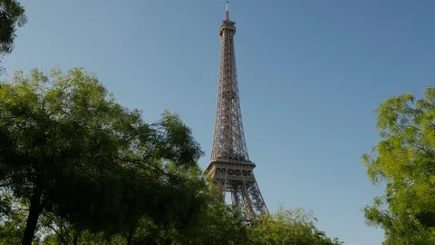 Eiffel Tower and Parc du Chjamp de Mars viewing from the Avenue Joseph-Bouvard Stock Footage 95866795