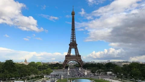 Eiffel Tower and Paris Skyline Under Dramatic Clouds Stock-Footage 341822826