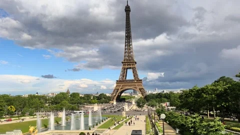 Eiffel Tower and Paris Skyline Under Dramatic Clouds Stock-Footage 341822827