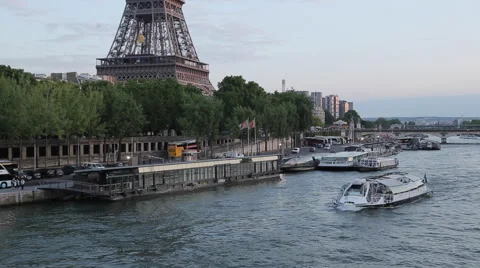 Eiffel Tower and River Seine, Paris, France, Europe Stock Footage 44263249