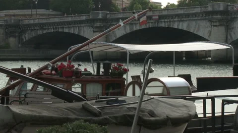 Eiffel Tower and River Seine Boats 1 Stock Footage 52879796
