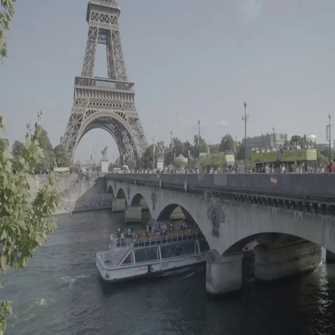 Eiffel Tower and River Seine - Paris, France - 4K Stock Footage 69728432