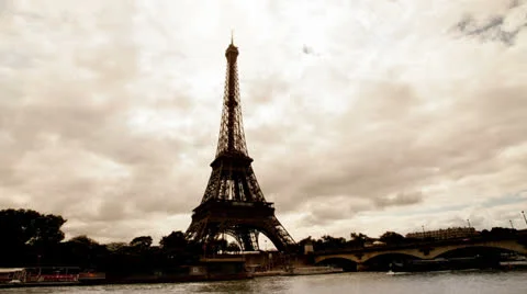 Eiffel Tower and Seine River Stock Footage 26858906