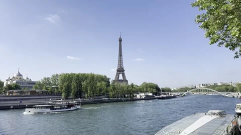 Eiffel Tower and Seine River in Paris timelapse Stock Footage 337197869