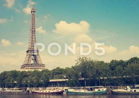 Eiffel Tower and Seine river Stock Photos