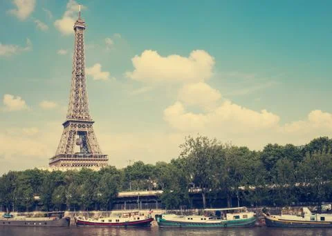 Eiffel Tower and Seine river Stock Photos