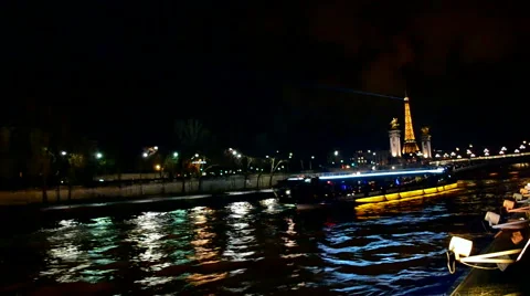 Eiffel tower and ship in river, paris, france. Stock Footage 43473731