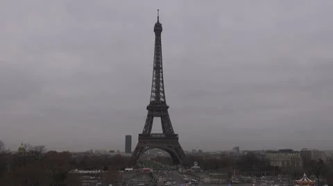  Eiffel Tower and traffic car paris cloudy day symbol  Stock Footage 10771834