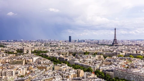 Eiffel tower &amp; Arc de Triomphe, paris downtown time lapse Stockbeeldmateriaal 119034834