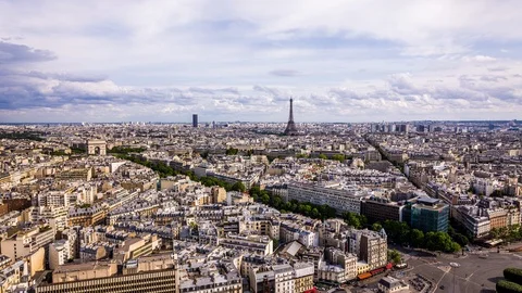 Eiffel tower &amp; Arc de Triomphe, paris downtown time lapse 스톡 동영상 119034847