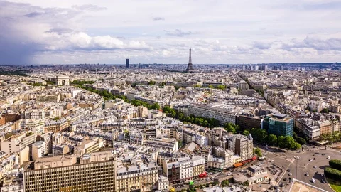 Eiffel tower &amp; Arc de Triomphe, paris downtown time lapse Stockbeeldmateriaal 119034858