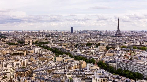 Eiffel tower &amp; Arc de Triomphe, paris downtown time lapse Stockbeeldmateriaal 119035181