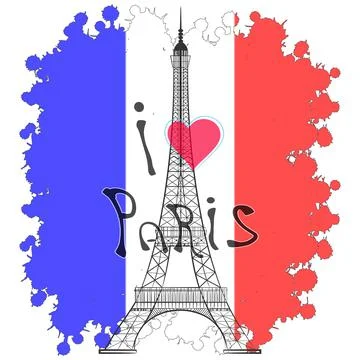 Eiffel tower on the background of the flag. Vector illustration. Stock Illustration