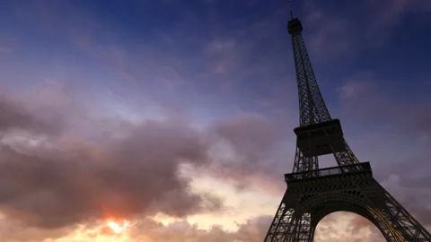 Eiffel Tower on the background moving clouds. 스톡 동영상 132444846