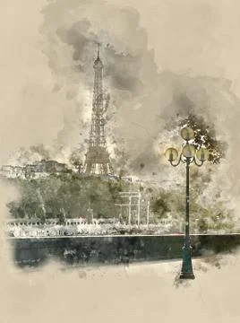 Eiffel tower in the backlight on a summer day Stock Illustration