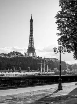 Eiffel tower in the backlight on a summer day Stock Photos