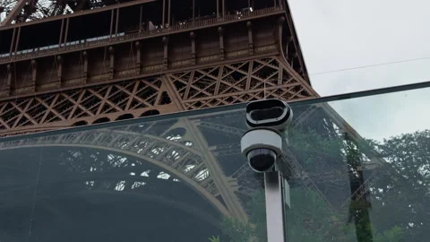 Eiffel Tower Base now equipped with modern security features, enhancing its Stock Footage 318497477