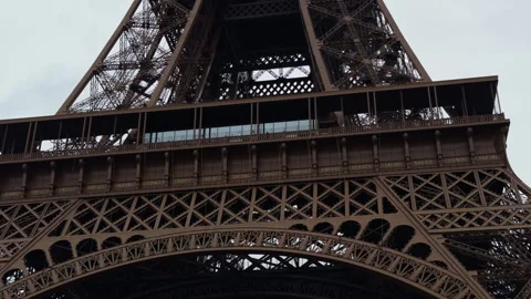 Eiffel Tower Base View An Iconic Paris Landmark Examined in Detail and Splendor Stock Footage 318497394