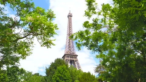 Eiffel Tower in a beautiful spring day in Paris, France Stock Footage 260696981