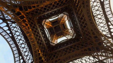 Eiffel tower from below low angle spinning view. Stock Footage 343428441