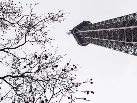 Eiffel Tower from below in winter Stock Photos